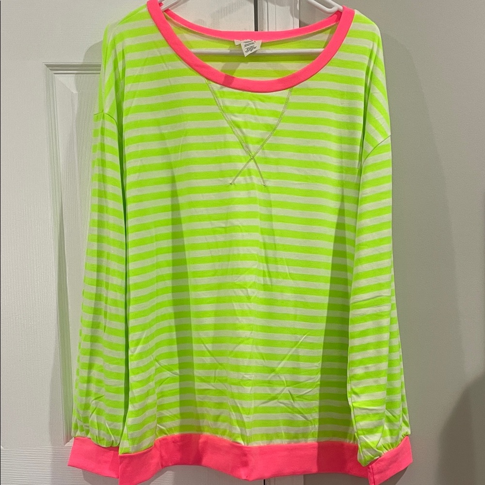 BiBi Neon Lime and Hot Pink Striped Top Size XL NWOT - Picture 1 of 7